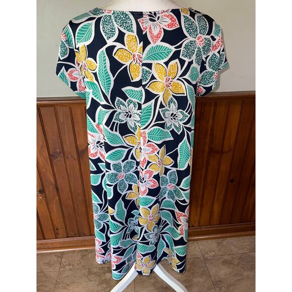 Womens Ruby Rd. Red Green Yellow Floral Dot Embossed Tropical Dress Size Medium - Picture 5 of 8